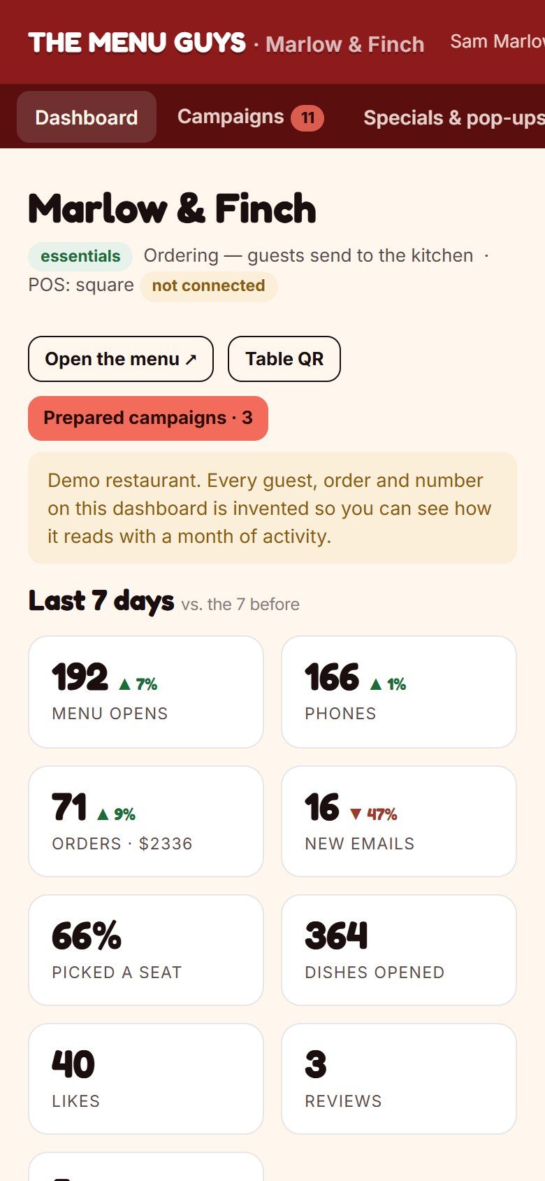 The dashboard on a phone