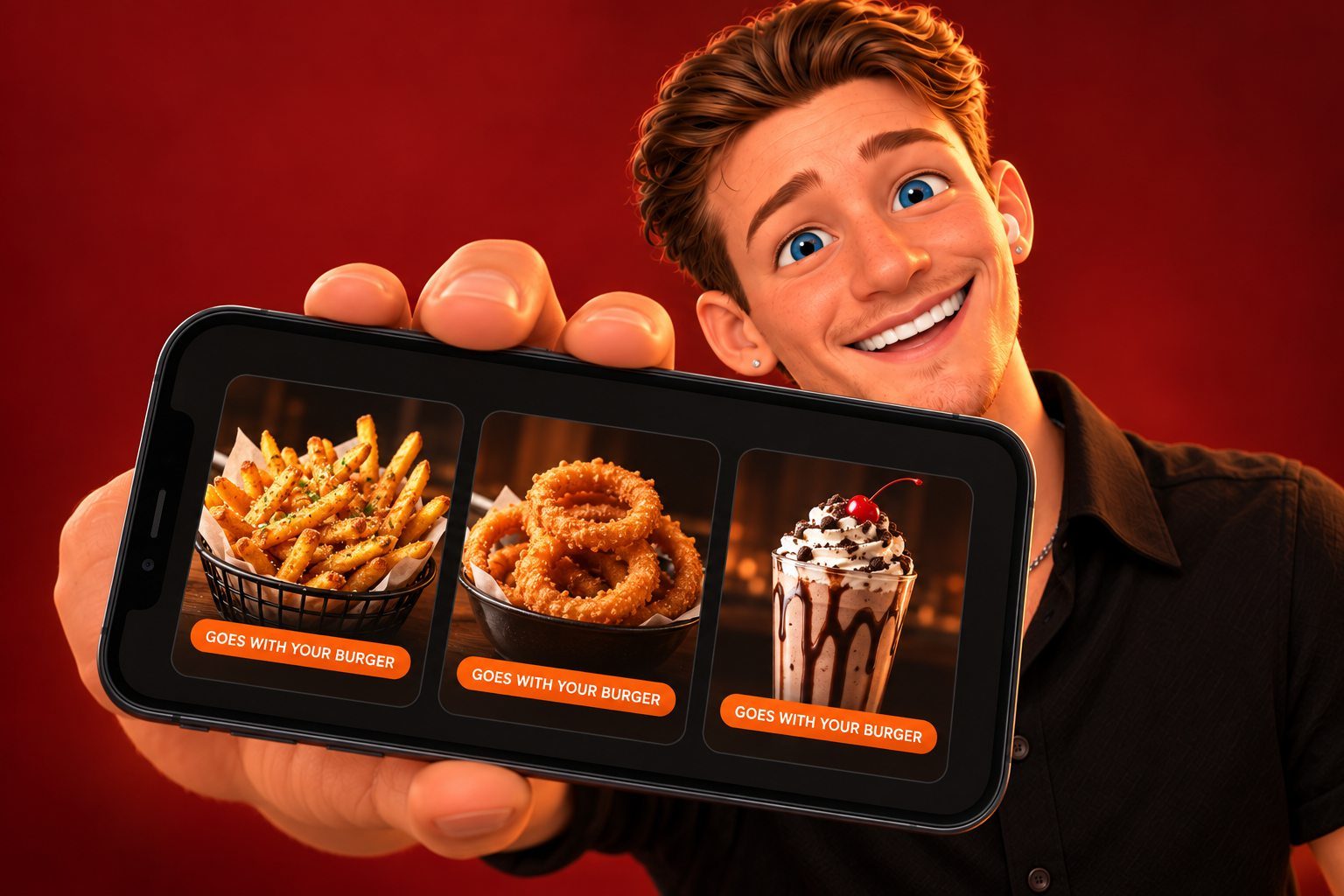 A phone showing a For You row of dishes that go with your burger