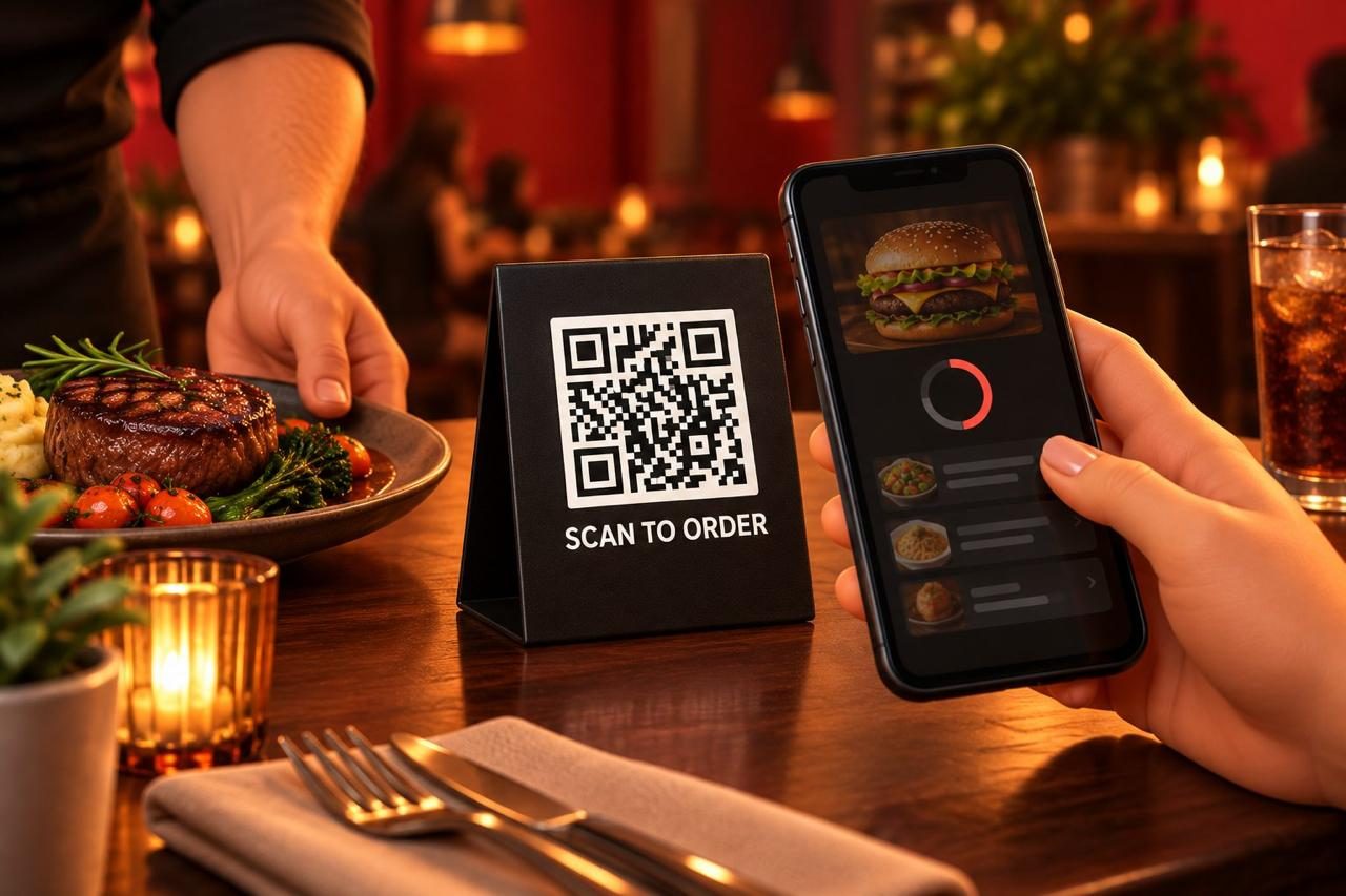 A guest scanning the table's QR code